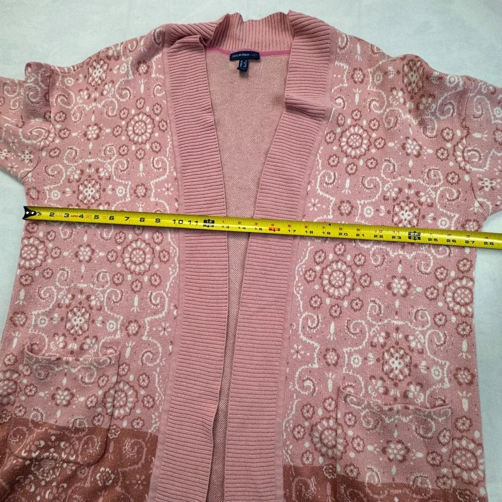 Isaac Mizrahi Live Cardigan Sweater Womens 1X Pink Jacquard Floral Open Front